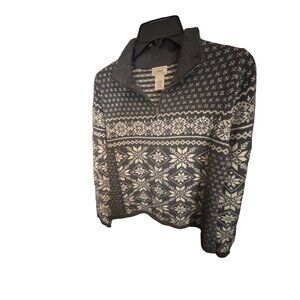 LL Bean Nordic Fair Isle Button Front Cardigan Sweater Cotton and Lambswool Blen
